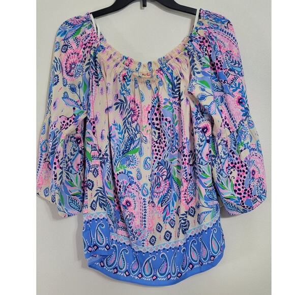 Lilly Pulitzer Top Womens Large Nevie Off Shoulder Macadamia Haute Nature NWOT - Picture 4 of 12
